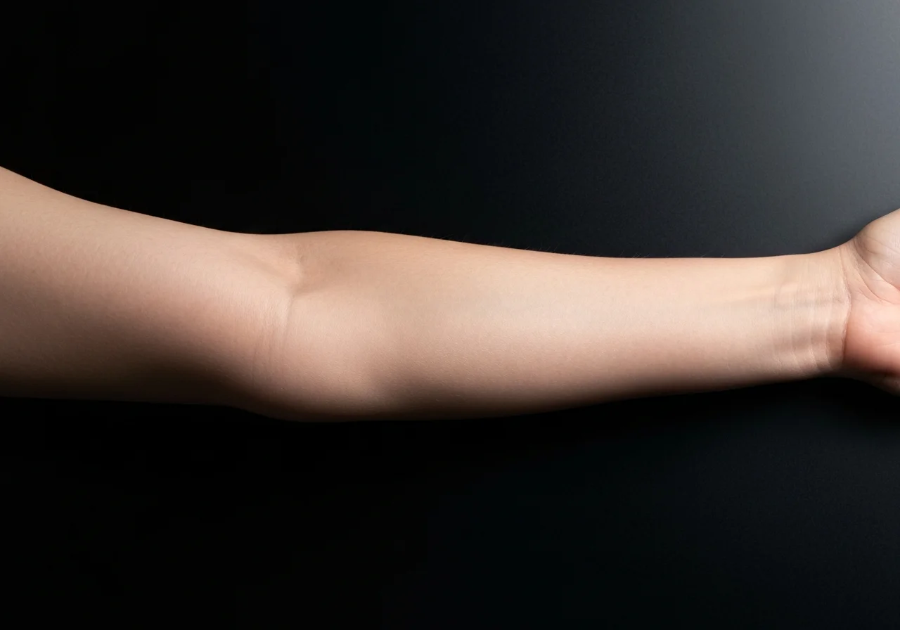 Outer forearm in dramatic editorial lighting, ideal first tattoo placement